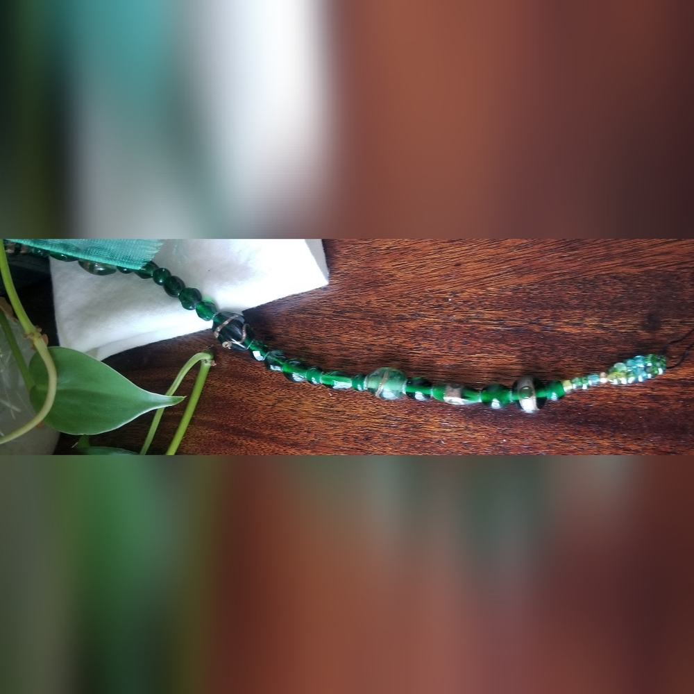 New! Witch Ball with Vintage Green Glass Beads - Picture 4 of 5